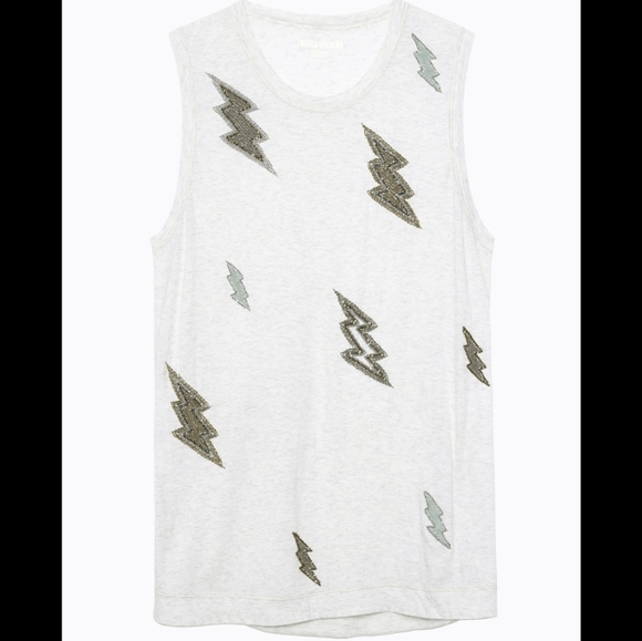 SUPER RARE Zadig & Voltaire Zen Embroidery Beaded Lightning Bolts⚡️S EUC - Picture 1 of 9